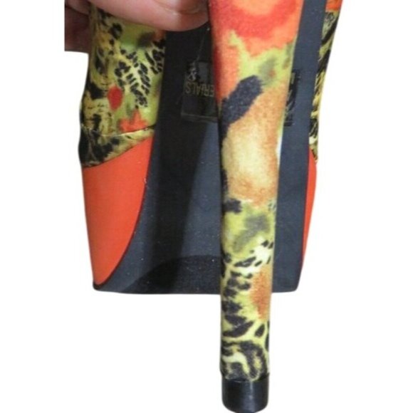 Qupid Penelope Orange Multi Suede Leather Peep Toe Platform Heels Stilettos - Picture 11 of 15